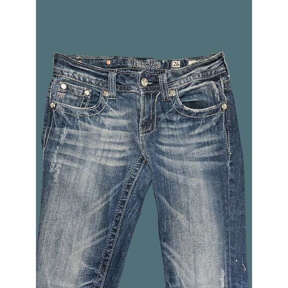Miss Me Skinny Whiskering Stretch Back Pocket Cross Jeans Women Size 26W x 32L - Picture 5 of 13